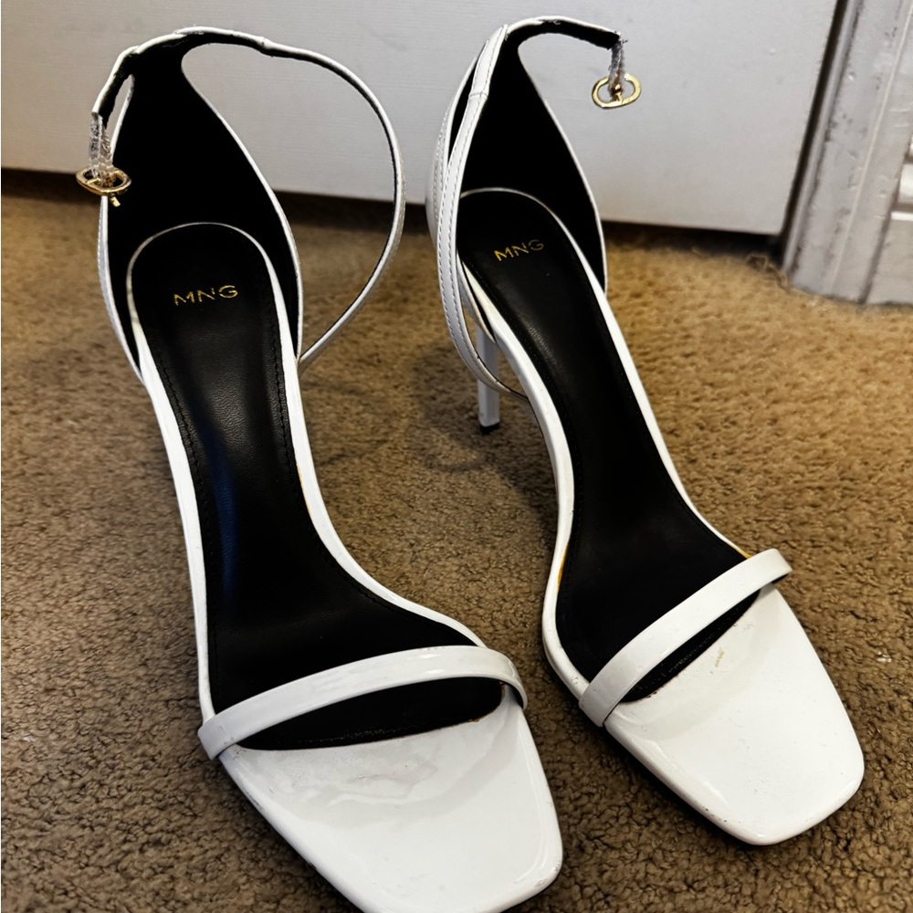 Mango Black and White Heels with Ankle Straps